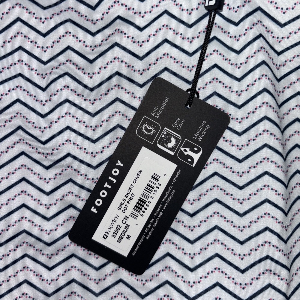 FootJoy Girls Skort Chevron Dot Print Navy White Pink Youth Medium 33502 NEW - Picture 2 of 3